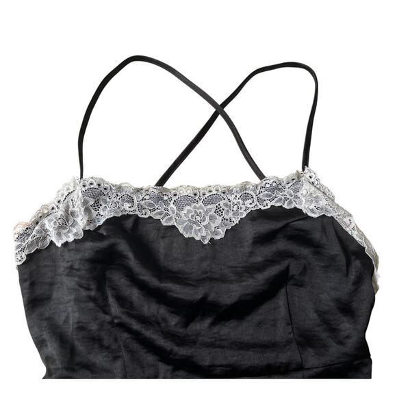 LA Hearts Silky Black Slip Dress with White Lace Trim Detailing Square Neck | XS - Picture 5 of 7